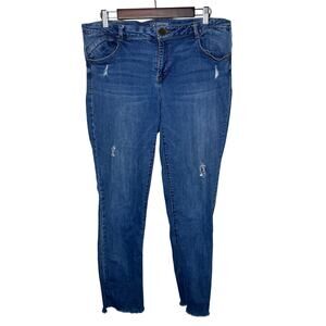 Democracy “Flex-ellent” Jeans Women’s 14 Blue Stretch Distressed Raw Hem Skinny‎